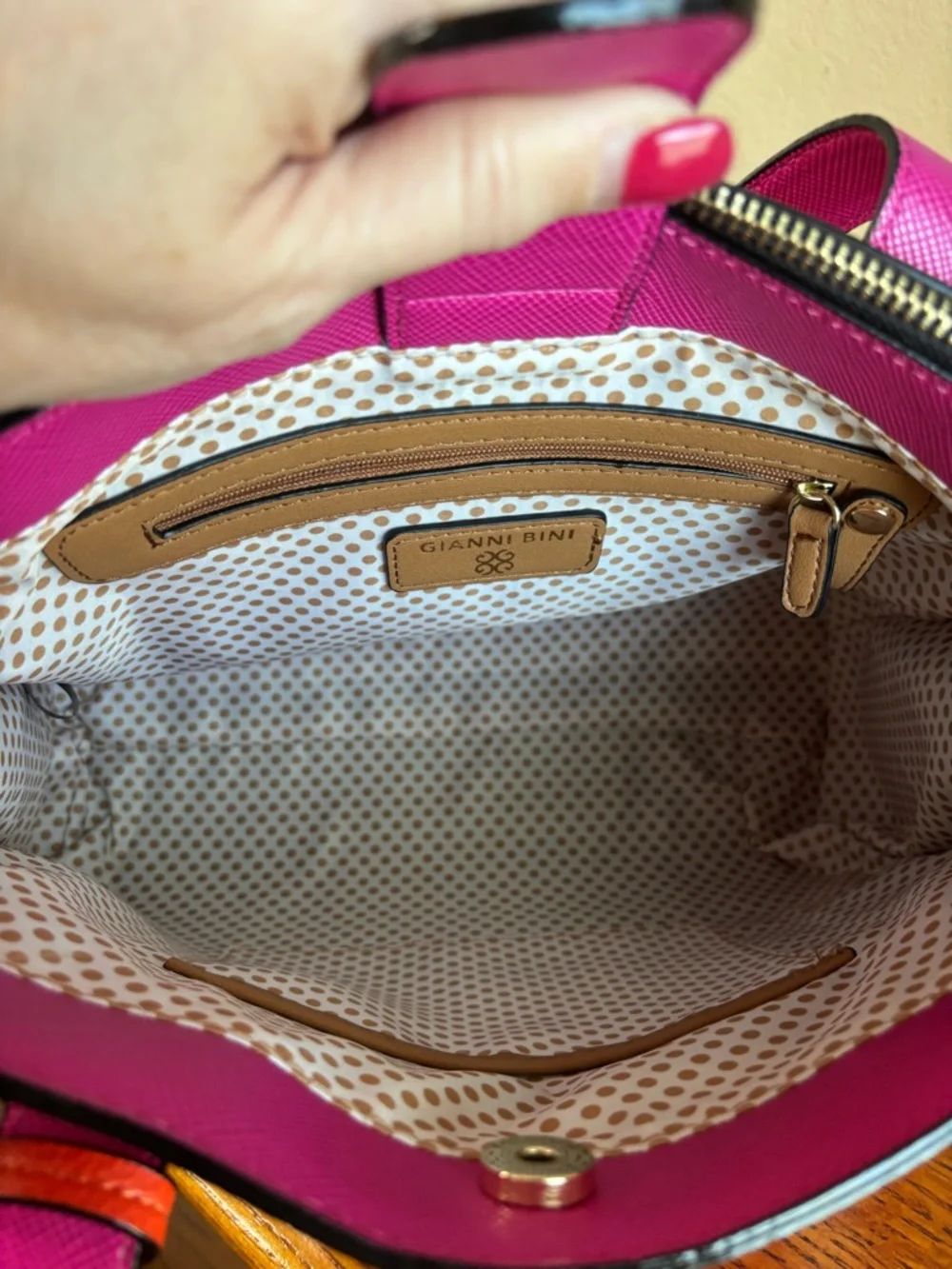 Gianni Bini Pink Shoulder Tote with White & Orange Accents - Picture 10 of 15